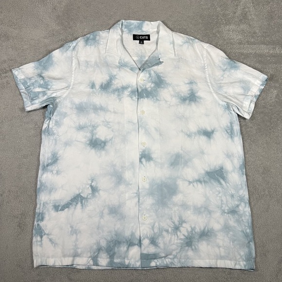 Cuts Clothing Shirt Men XL Blue White Tie Dye Camp Collar Hyperloop Rayon - Picture 1 of 13